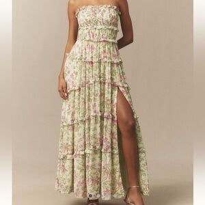 BHLDN Strapless Floral Tiered Dress